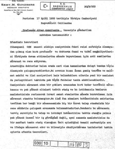 Samy Gunzberg'in Einstein'ın mektubunu Başbakanlığa iletirken eklediği çeviri